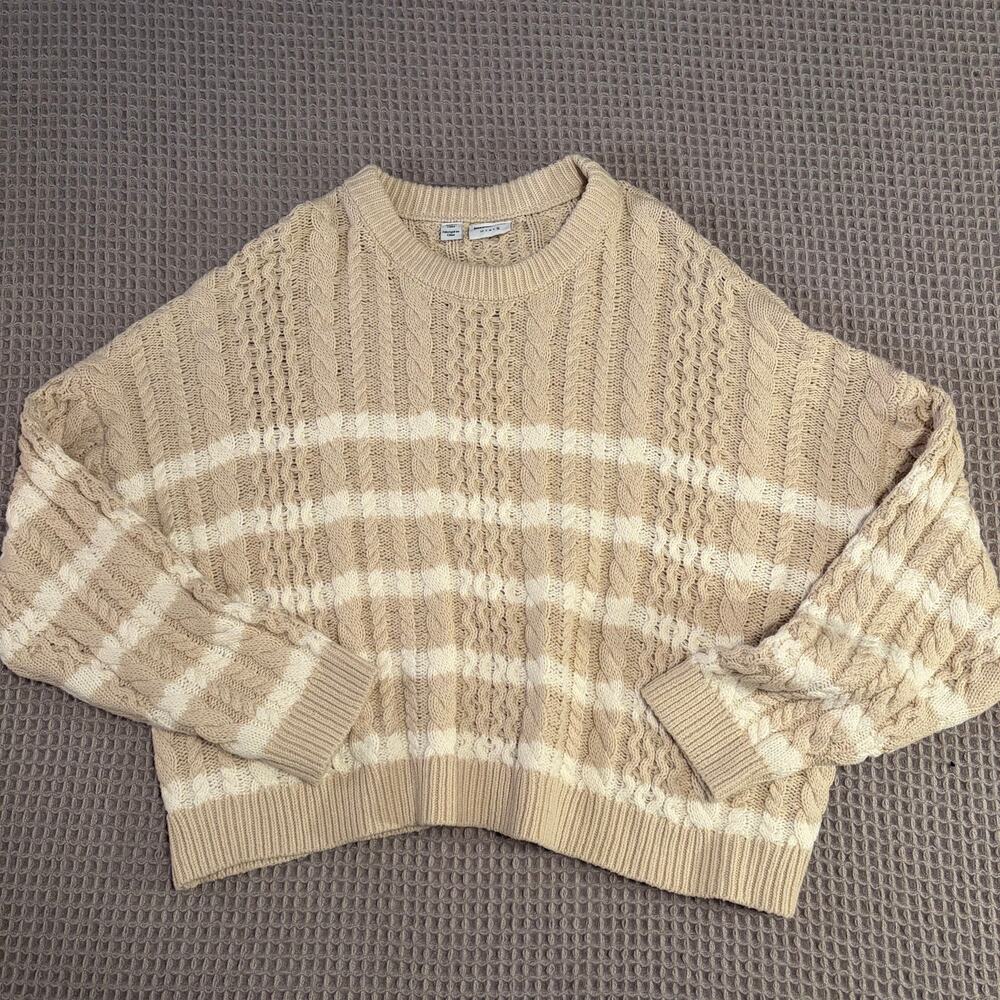Noisy May Bali Cozy Beige Crop Cable Knit Sweater Womens XL